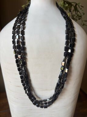 PJ Chuck 925 STS Black Faceted Bead Necklace 70” Long JTV Layering